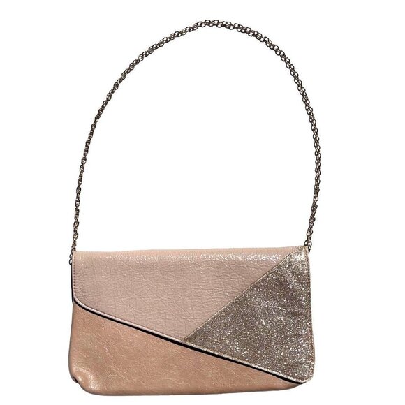 Aldo Champagne/Blush Faux Leather Clutch/Shoulderbag w Gold Chain Handle/Strap - Picture 1 of 6